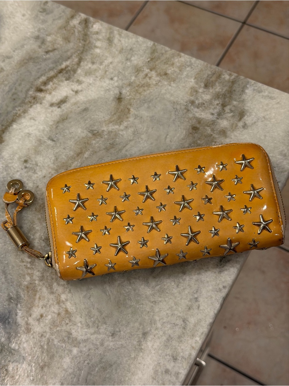 Jimmy Choo Studded Star Accent Yellow Patent Wallet